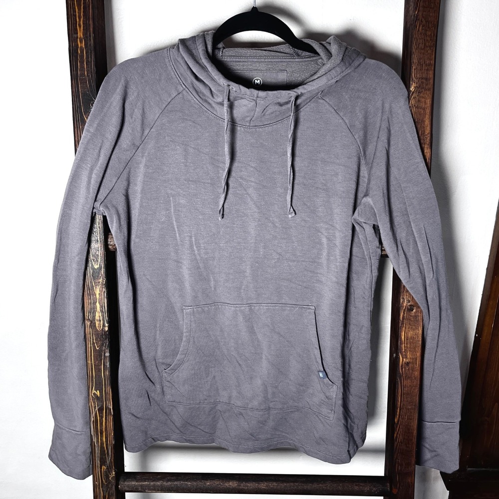 Free Fly Bamboo Fleece Hoodie Womens Medium Grey Pullover Thumbholes Pocket